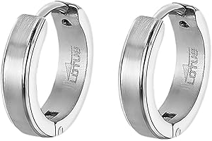 LOTUS STYLE Pendientes Aro Hombre - Aros Acero Inoxidable 316L - Cierre Seguro - Ligeros, Cómodos y Resistentes - Aros Hombre Color Plata 15.40 mm LS2390-4/1
