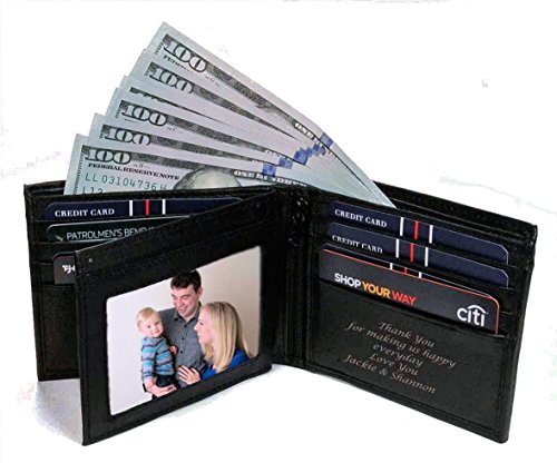 Preisvergleich Produktbild Herren Geldbörse, Leder, mit Gravur, Schwarz