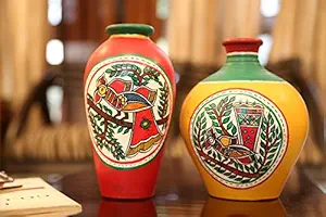 CRAFTBELL Combo of Terracotta Handpainted Vases / Pots-Set of 2 Pieces