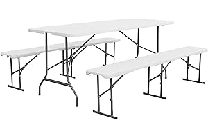Alice's Garden - Set de Table et bancs de réception. 180cm. Pliables. avec poignée de Transport. Plastique Blanc. Table de Camping
