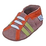  Lappade Art. 147 Sport beige-grün-orange Wildleder Lederpuschen Hausschuhe Kindergartenschuhe Krabbelschuhe Baby Lederschuhe Schläppchen Lauflernschuhe mit Wildledersohle (Gr. 23-24 XL)