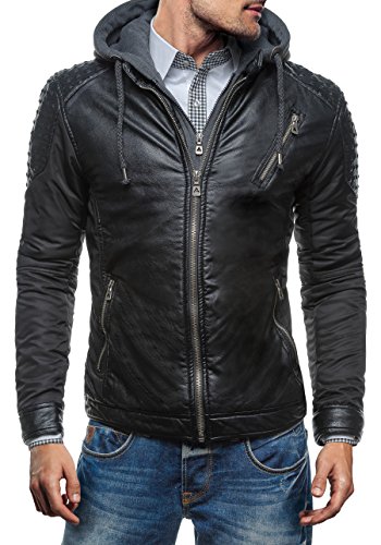 BOLF Herrenjacke aus Kunstleder Sweatjacke J. STYLE 3066 Schwarz M [4D4]