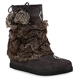  Warm Gefütterte Damen Stiefeletten Kunstfell Mukluk Winterboots Schuhe 127986 Dunkelgrau 38 Flandell