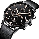 Herrenuhren Schwarz Leder Analog Quarz Chronograph Uhr Herren Datum und Tag Business Kleid Armbanduhr Mann Wasserdicht Sport Uhr
