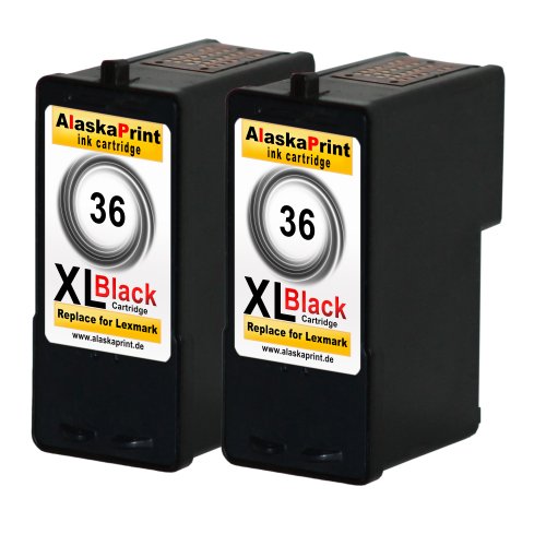 Premium 2x kompatible Druckerpatronen Als Ersatz für Lexmark 36 XL Schwarz Black bk Tintenpatronen für Lexmark Z2410 X3650 X3690 X4630 X4650 X5650 X3630 X5690 X6650 X6675 Z2420 X6690 Z2400 (Schwarz) 2x36- Lex