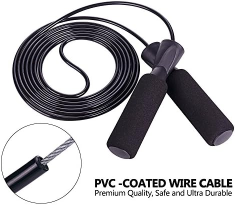 (Wire Cable) Skipping Ropes, Speed Jump Ropes with Adjustable TANGEL-FREE WIRE CABLE and Skin-friendly Soft Handle for Fitness Workouts Fat Burning Exercises and Boxing, Crossfit, MMA