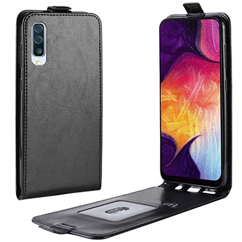 HualuBro Coque Samsung Galaxy A50, Etui Housse à Rabat en Retro PU Cuir Flip Leather Case Cover Antichoc Portefeuille Protection Coque avec Slots de Cartes pour Samsung Galaxy A50 2019 (Noir)