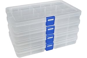 DUOFIRE Plastic Storage Box Adjustable Divider Organizer Jewelry Earring Tool Container (15 Compartments x 4, Transparent)