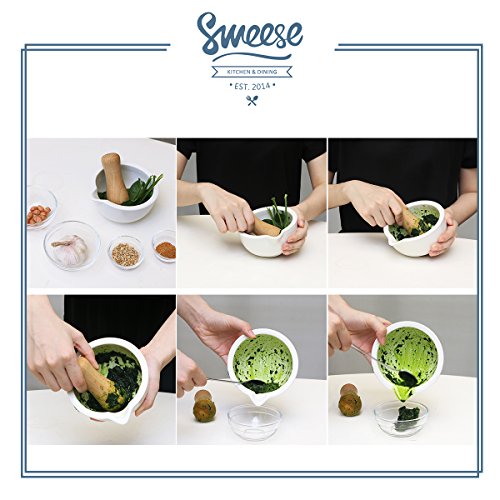 Sweese 3603 Mörser mit Stößel, für Kräutern/Gewürzen/Kernen/Nüssen/ Pesto, Porzellan und holz, Ø 13,3 cm weiß - 4