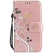 Produktbild Lonchee Samsung Galaxy S5 SV I9600 G900 Wallet Tasche Brieftasche Schutzhülle , Gemalt Schmetterling Muster Design Schutzhülle / Cover / Handyhülle / Etui Folio PU Leder Tasche Case Hülle im Bookstyle mit Standfunktion Kredit Kartenfächer und abnehmbare Handschlaufe (Rosengold)