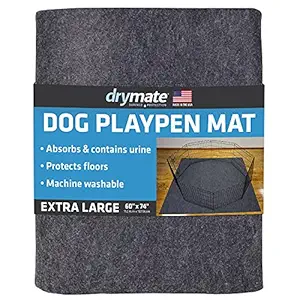 Drymate Dog Playpen Mat, Absorbent/Waterproof/Non-Slip/Machine Washable, XL Size (60?? x 74??), Reusable Puppy Pad for Training, Whelping, Housebreaking, Incontinence, and Crate/Kennel (USA Made)