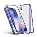 Produktbild Huawei P20 Pro Hülle, Jonwelsy Metallrahmen Magnetische Adsorption Handyhülle mit eingebautem Magnetklappdeckel, Ultra Dünn Gehärtetes Glas Transparente Back Cover für Huawei P20 Pro (Blau)