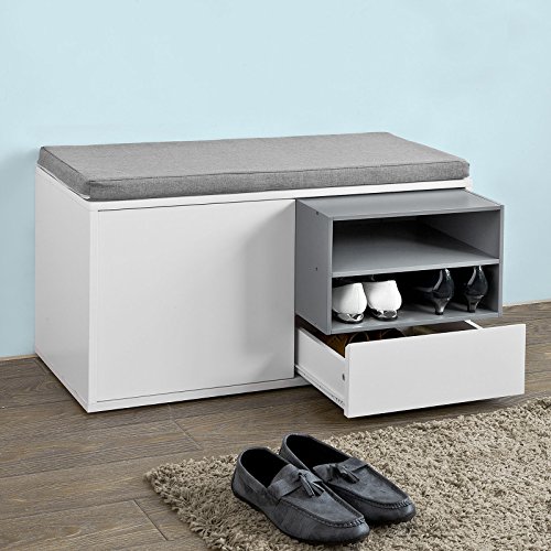SoBuy® FSR37-W Sitzbank mit Sitzkissen Bettbank Schuhschrank Garderobenbank weiß BHT ca: 80x46x35cm - 5