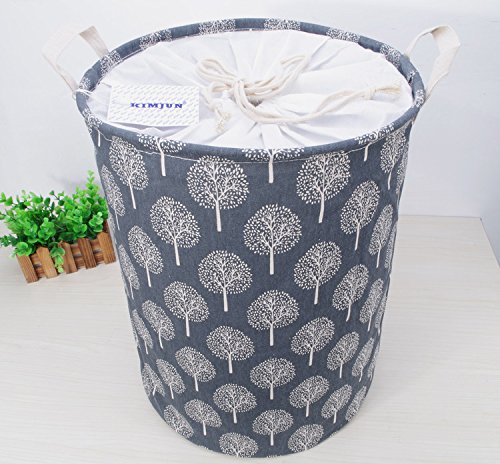 Kimjun Multifunktionale Faltbare Wäschekörbe Baumwolle Leinen Wäschebox Wäschesammler Kinder Spielzeug Aufbewahrungskorb Aufbewahrungsbox mit Deckel Baum Schwarz - 2