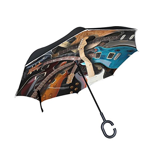 Preisvergleich Produktbild bennigiry Gitarre Instrument Musik Double Layer seitenverkehrt Regenschirme Rückseite Faltbarer Regenschirm von, winddicht UV-Schutz Big gerade Regenschirm für Auto Regen Outdoor mit C-förmigem Henkel