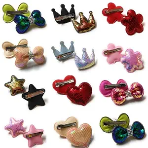 Moms Darling Stylish Hair Accessories, Hair Bows, Sequins Bows with Alligator Clip/ Hair Clips/ Hair Pins For Baby/ Kids/ Toddlers/ Girls/ Women. Multicolor. PACK OF 12 PIECE