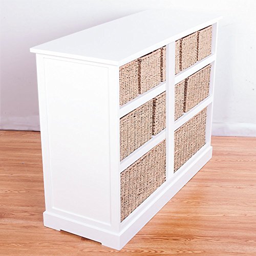 10 Drawer Baskets White Wide Functional Wooden Hyacinth and Seagrass