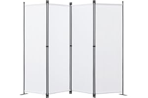 Angel Living Foldable Room Divider 4 Panels Freestanding Screen Wall Room Divider Partition for Offices, Balcony, Bedroom, Outdoor Garden 224 x 165cm White