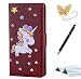 Produktbild iPhone X Handyhülle, iPhone X Hülle, TOUCASA® Geprägtes Buntes Einhorn Premium PU Leder Flip Wallet Schutzhülle Stoßfest Bumper mit Kartenhalter Klappständer Magnetic Case Hülle für Apple iPhone X + Gratis Touch Stylus Pen & Staubstecker-Braun