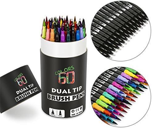 Mocent Dual Tip Brush Pens, 60 Unique Colors Dual Tip Pens(Brush and Fineliner Tips),Perfect for Coloring,Art,Doodling,Hand Lettering and more.