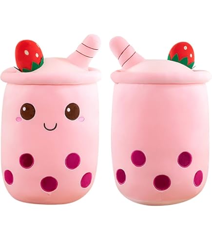 Bubble Tea Boba, pluche dier, 35 cm, melkthee, theekop kussen, gevuld pluche speelgoed, fruitcomfort, zacht slaapkussen, verjaardagscadeau voor kinderen en volwassenen, druif glimlach