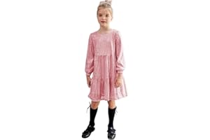 GRACE KARIN Vestito da Bambina Paillettes a Manica Lunga Elegante Girocollo Abito Festa Pieghe