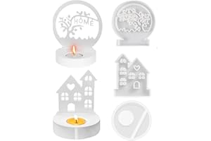 DRASOHUIJA 3 PCS Haus Silikonform Einschieber,Silikonform Kerzenhalter,Gießformen zum Gießen Silikon mit Base Vogel Kerzenformen,Lichthäuser Epoxidharz Formen,DIY Baum Häuser Gießform für Sockel Gießform Gips