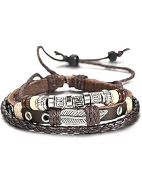 Sailimue Leder Charme Männer Armband für Herren Geflochtene Handwerklich Armkette Verstellbar 19-28CM