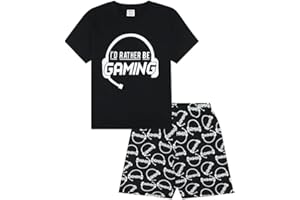 THE PYJAMAFACTORY Pyjama court en coton pour garçon avec inscription « I'd Rather Be Gaming », noir