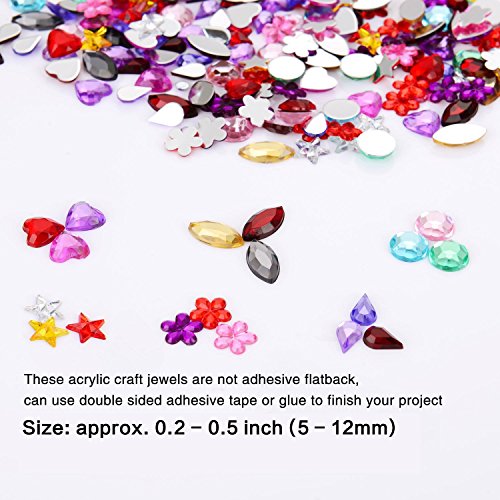 Blulu Edelstein Handwerk Schmuck Strass Verzierung mit Flachen Rückseite, Gemischte Formen, Farben und Größen, 600 Stück - 2