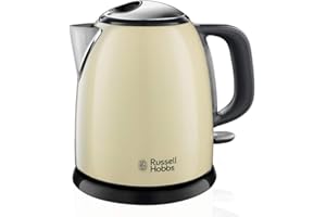 Russell Hobbs Bouilloire Electrique [Ultra Compacte] Colours Plus Crème (1L, Ebulltion rapide, Ecoulement parfait, Niveau d'Eau Visible, Filtre Anticalcaire, Economie d'Energie) 24994-70