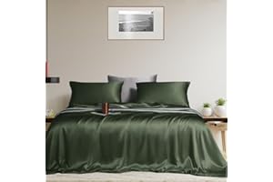 LINENWALAS 100 % Eukalyptus-Tencel-Bettlaken-Set, Lyocell-Bettwäsche, kühlende Bettlaken, natürlicher Feuchtigkeitstransport, Anti-Allergie, 4-teiliges Bettlaken-Set (Avocado-Grün, Doppelbett)