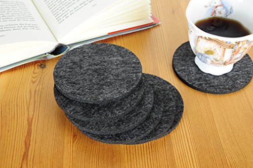 Superhome® Glas-Untersetzer 8-teiliges Set rund, Durchmesser 10cm 100% Polyester abwischbar, pflegeleicht, langlebig waschbar bei 30° Hochwertiges Tisch-Accessoire für drinnen und draußen (Anthrazith) - 2