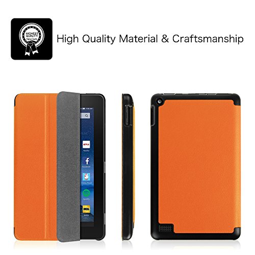 Fintie Fire 7 2015 Hülle – Ultra Slim Lightweight Schutzhülle Tasche Smart Shell Case mit Standfunktion für Amazon Fire 7 Zoll (5. Generation – 2015 Modell) Tablet, Orange - 2