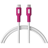 REMORAX Coral Type C-C Power Delivery Hızlı Şarj Kablosu, Beyaz Kablo, Beyaz/Fuşya U&ccedil;lar (120 CM)