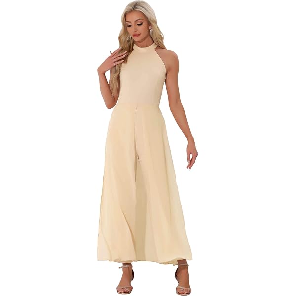 Allegra K Damen Overall ärmellos – Mit Neckholder & Gürtel, Elegant Für Hochzeit & Cocktail