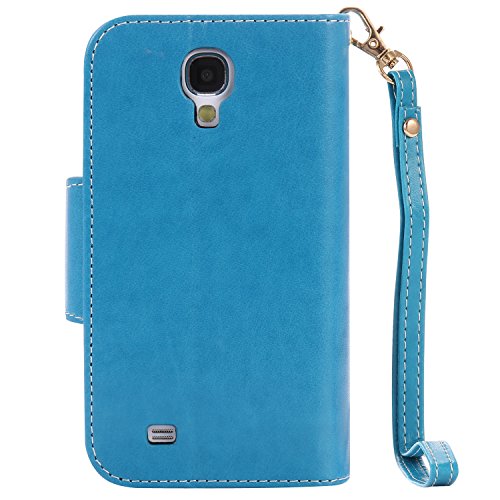 Galaxy S4 Hülle,Galaxy S4 Schutzhülle,Galaxy S4 Leder Hülle,ikasus® Prägung Floral Blumen Mädchen und Katze Vögel Muster PU Lederhülle Flip Hülle im Bookstyle Cover Schale Slim Fit Soft Silikon Magnetverschluss Schutzhülle PU Leder Hülle Flip Wallet Case Kunstleder Tasche Cover mit Standfunktion und Kartenfächer Tasche Wallet Case für Samsung Galaxy S4 i9500 – Mädchen und Katze:Blau - 4