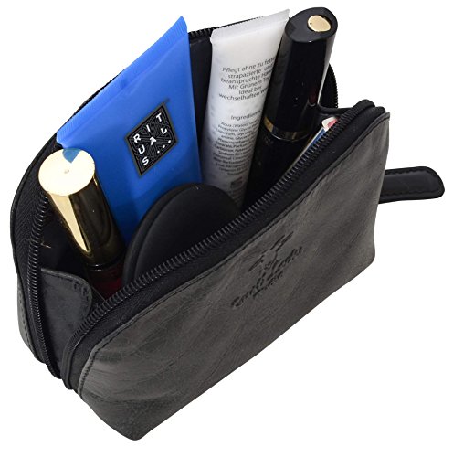 Kosmetiktasche Leder Gusti Leder studio „Leo“ Geldbörse Geldtasche Wasserfester Innenstoff Kulturtasche Kosmetik Tasche Utensilientasche Schminktasche Reisebeutel Rindsleder Vintage Schwarz Grau 2A5-20-6wp - 4