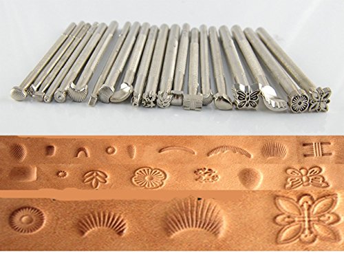 Racksoy 20stk Muster Lederstempel Set für Leder-Handwerk/Lederprägung Werkzeugsatz - 2