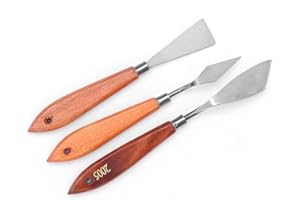 BEUFEE 3 Stücke Palettenmesser Malwerkzeug, Metallmesser Mit Holzgriff Edelstahl-Malkunst-Spachtel Mal-Mischschaber Öl-Palettenmesser-Werkzeuge Öl Malen Spachteln Für Anfänger Metall Malspachtel