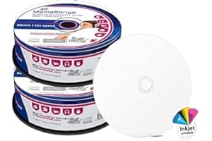 NATUREINKS 50 Mediarange Blank Inkjet Audio Printable CD-R Discs 12x 700MB 80 Minutes CD in Spindle pack MR224