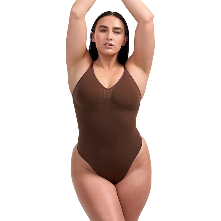 Damen Shapewear Bodysuit Mit String - Longsleeve Figurformer, Starke Kompression Für Bauch & Taille, Po-Lifting