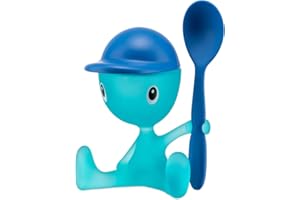 A di Alessi - ASG23 AZ - Cico - Coquetier avec Salière et Cuillère en Résine Thermoplastique - Bleu Clair