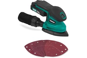 VONROC Ponceuse delta multifonction sans fil 20V – 6 feuilles abrasives, Batterie 2.0Ah et chargeur inclus - Sac de récupération de poussière - Sac de rangement