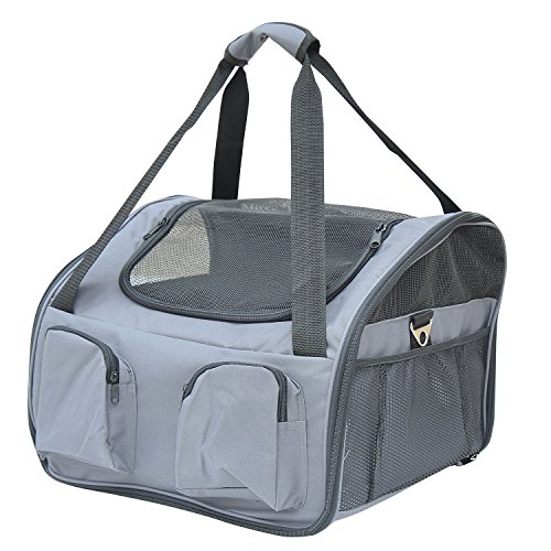 PawHut-Pet-Carrier-Folding-Bag-Car-Seat-Cat-Dog-Puppy-Kennel-Portable-Travel-Cage-Tote-Case-Mesh-Holder-House-Grey