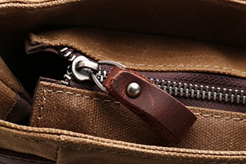 Messenger Bag H-ANDYBAG Waxed Canvas Herren Umh  ngetasche Passt 15 Zoll Laptop  Khaki 