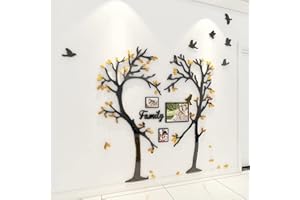 GUANGMU 3D Adesivo Da Parete Amore Albero Creativo Acrilico Foglie Uccello Autoadesivi Adesivi Sfondo Decorazione Soggiorno Camera da Letto DIY Arte Decorativo Adesivo Murale con Cornici per Foto