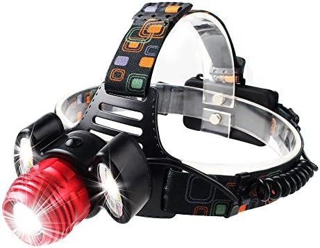 JUDYelc Waterproof Headlamp LED Brightness Helmet Light Headlight with Rechargeable 2* 18650 Battery 4200mAh for Camping Riding Fishing Hunting Reading Household (Red)