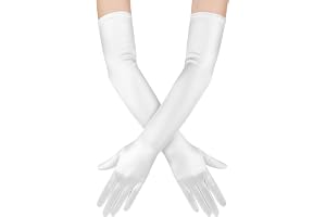 simarro Långa operahandskar för kvinnor, svarta satinpartyhandskar för bröllop brudklänningar tebjudningar halloween cosplay, Vitt, One Size