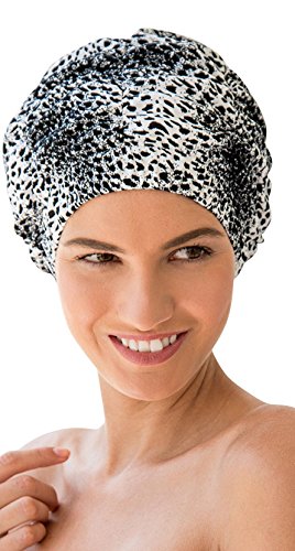 Ladies Black and White Animal Print Shower Cap Shower Hat Fashy Traditional Style